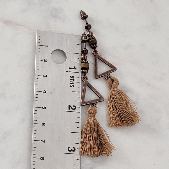 Retro Copper Tassel Drop Earrings - Picture 3 of 6